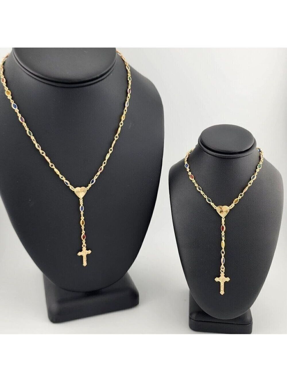 Brand New Brazilian 18k Gold Filled Multi Color Heart Cross Necklace